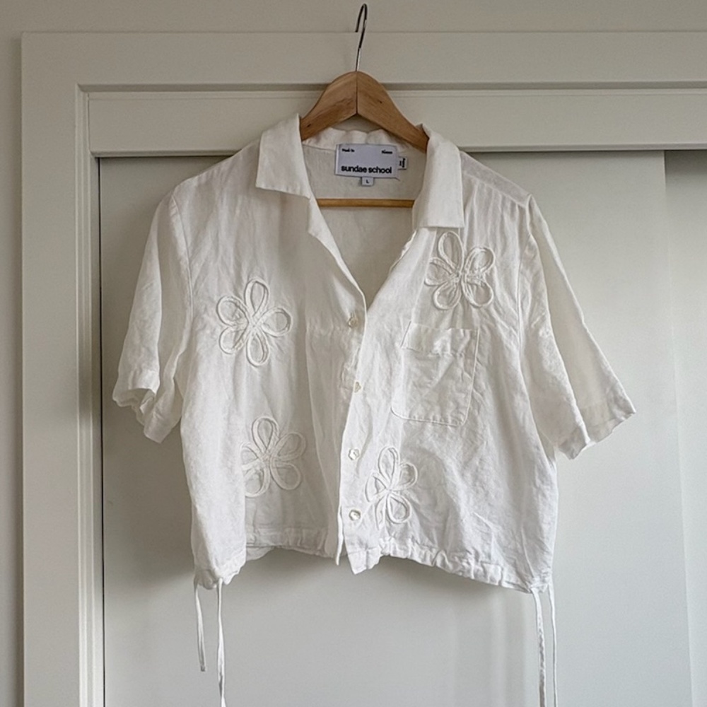 Sundae School Black Flower Knot Crop Shirt